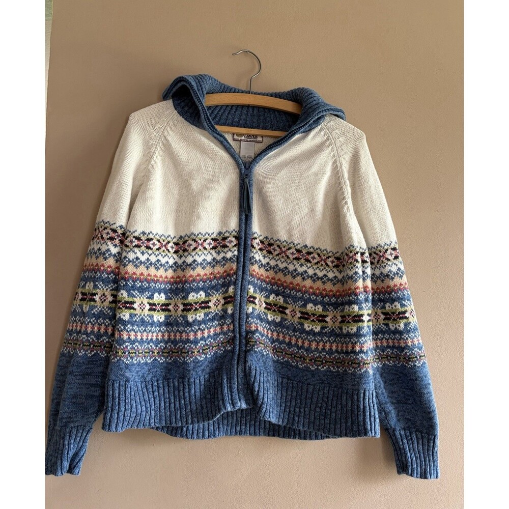 Tiara Intrnatl‎ Vtg Fair Isle Zip Cardigan Cotton Ramie Women XL Cottage Granny